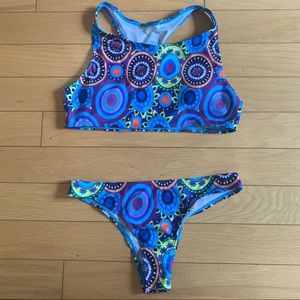 Colorful bikini with sport top NWOT